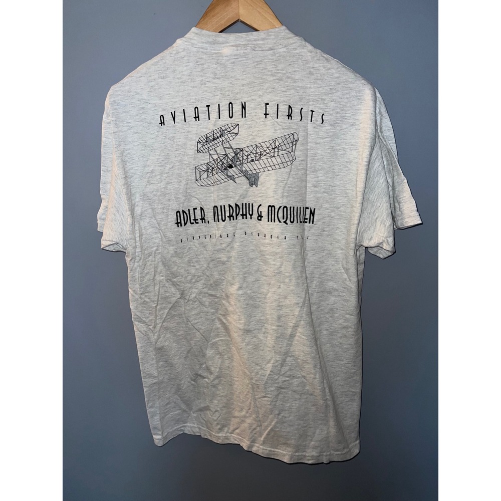 Vintage Hanes Beefy-T Aviation Firsts Oshkosh 2001 Pocket T-Shirt Gray Mens M
